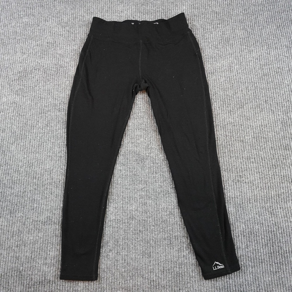 L.L.Bean Merino Wool Leggings Womens XS Petite Black Midweight Thermal Ankle